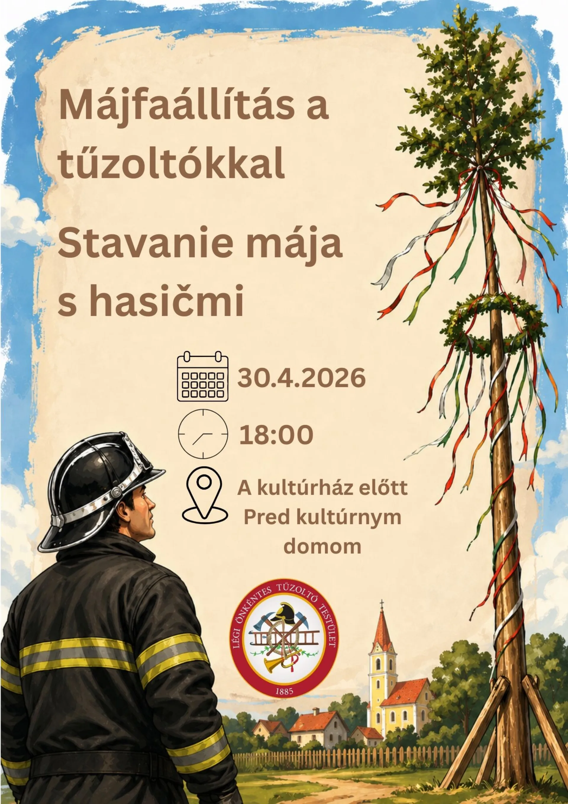 Stavanie mája s hasičmi