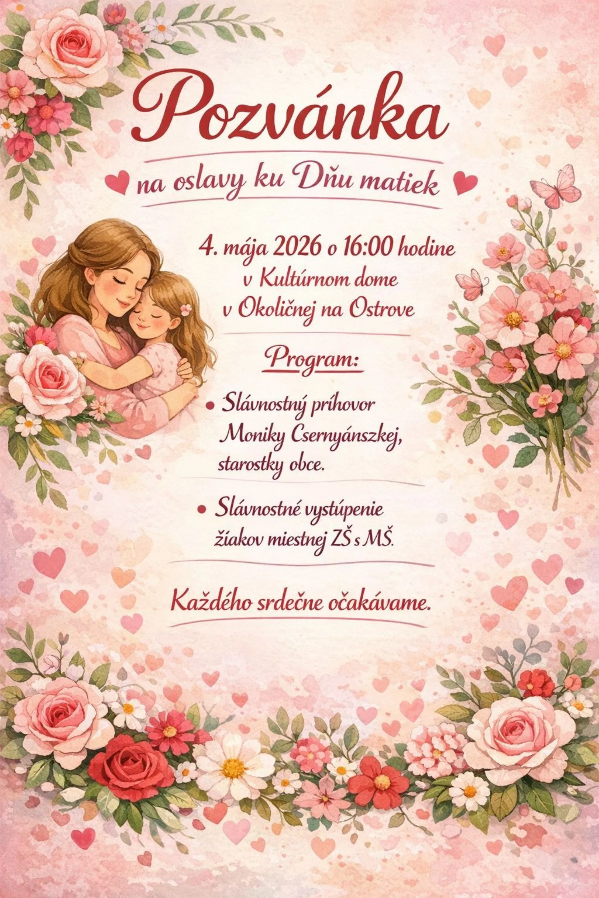 Pozvánka na oslavy ku Dňu matiek-Okoličná na ostrove